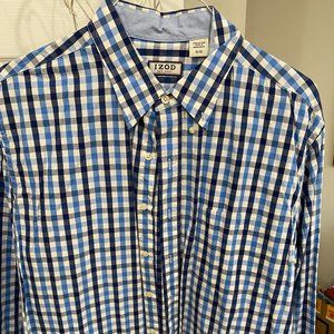 Izod Blue Gingham Button Down Shirt - Size XL
